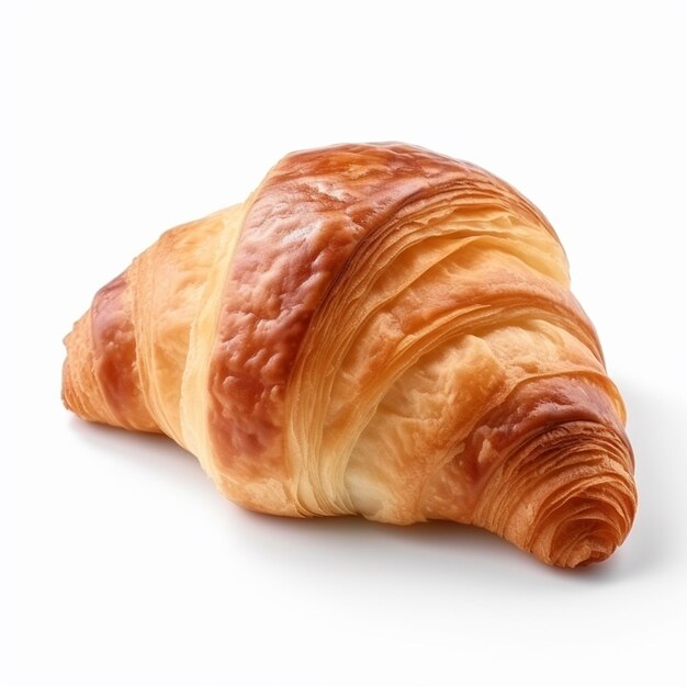 Un croissant con un fondo blanco.