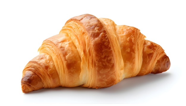 Un croissant con un fondo blanco.