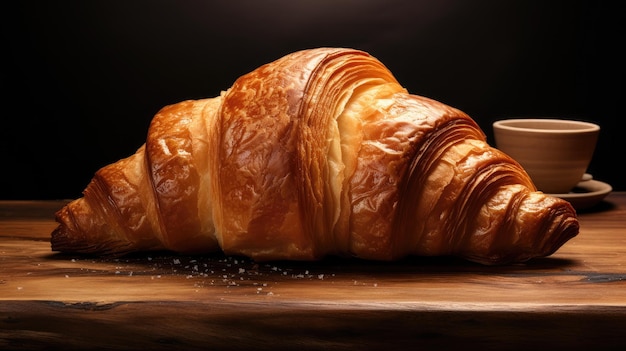 un croissant con un fondo negro y un fondo oscuro.