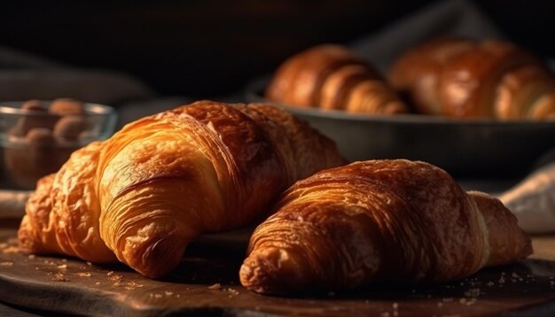 Croissant francês recém-assado, uma indulgência rústica para o café da manhã gerado por IA