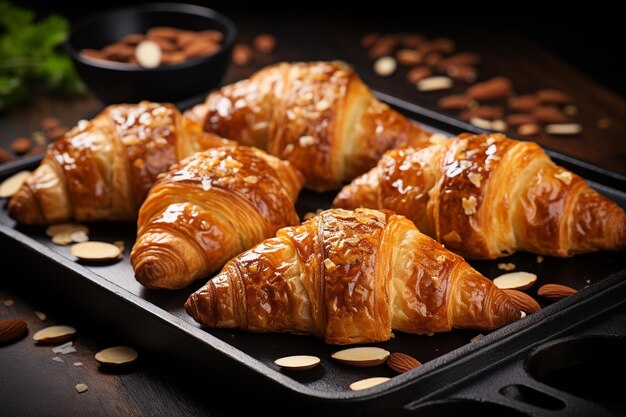 Croissant gourmet con almendras en las escamas