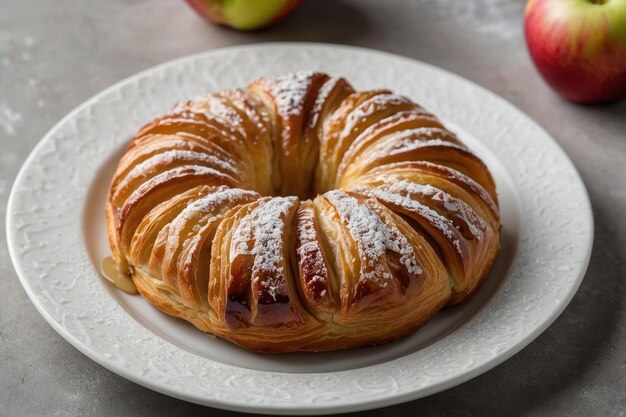 Foto croissant gourmet en el plato con llovizna