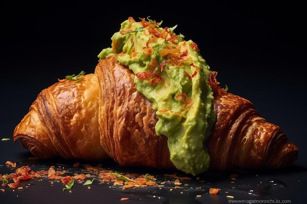 Foto croissant y guacamole picante