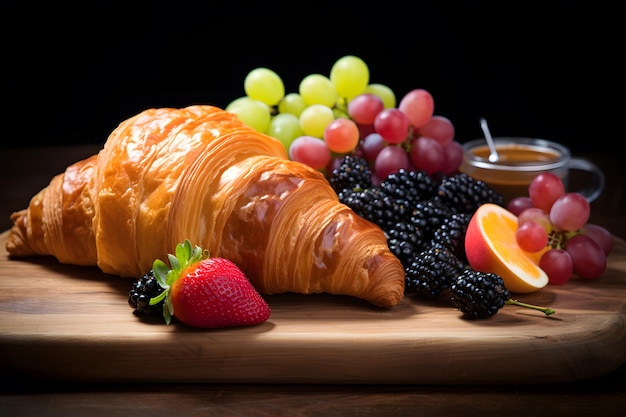 Croissant con guarnición de fruta