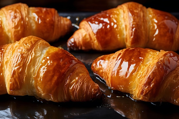 Croissant, hausgemachte Kuchen, Werbefoto, ein Brötchen mit Füllung