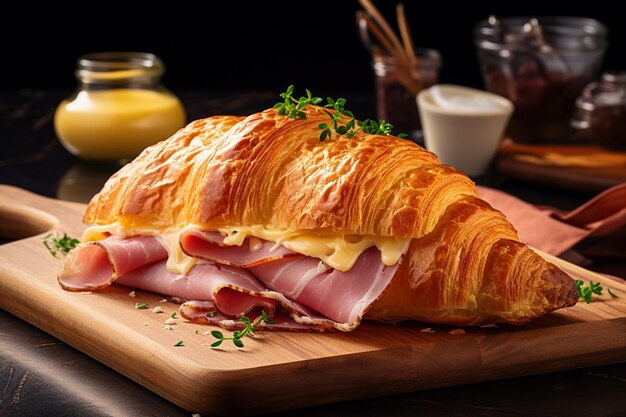 Foto croissant con jamón y queso