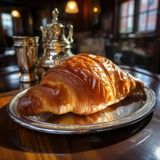 Croissant Klassisches schuppiges und butterhaltiges französisches Gebäck Frisch gebacken