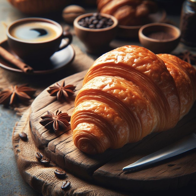 Croissant en una mesa de madera