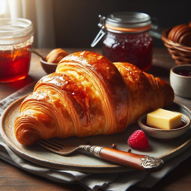 Croissant en una mesa de madera