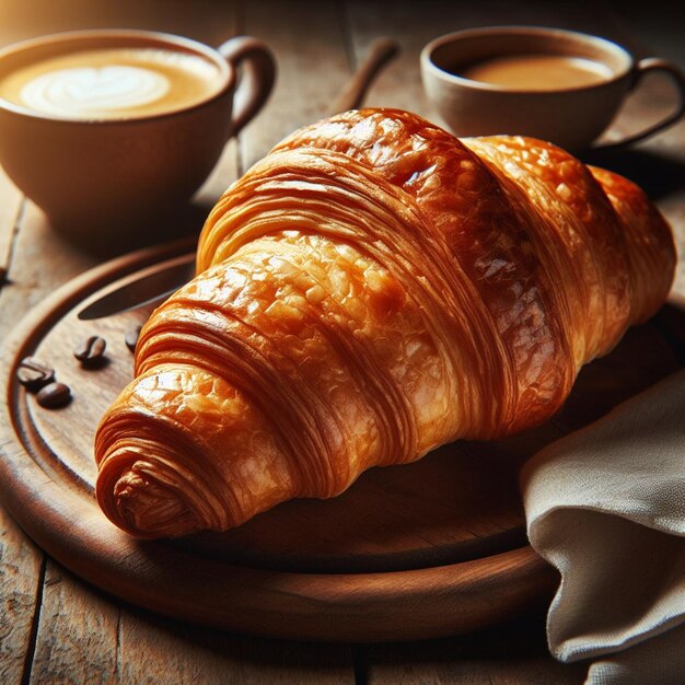 Foto croissant en una mesa de madera