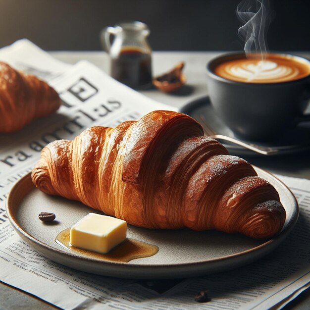 Foto croissant en una mesa de madera