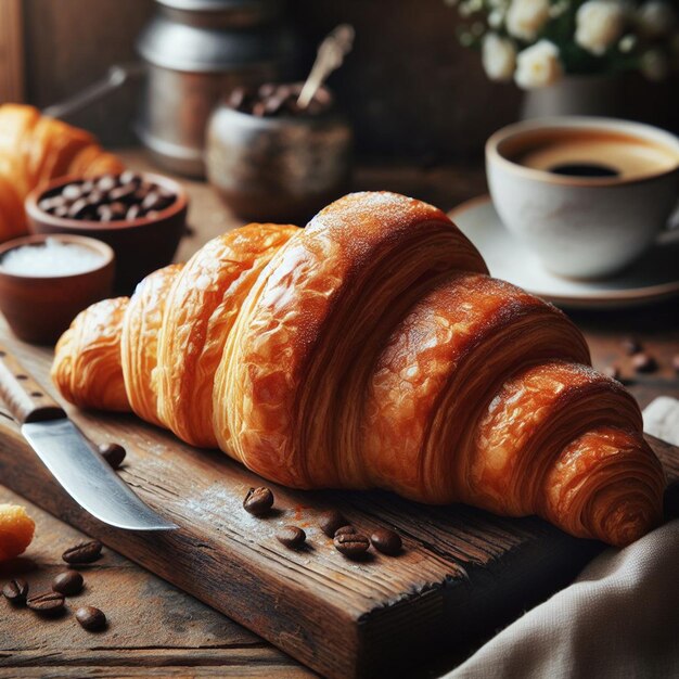 Croissant en una mesa de madera