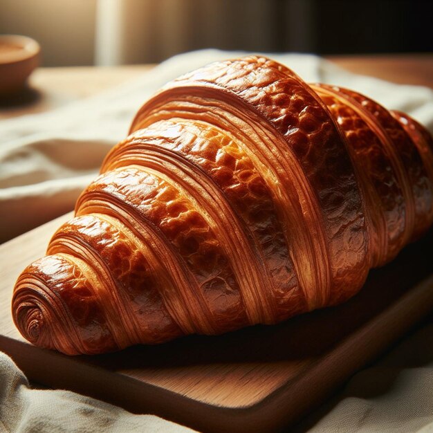 Croissant en una mesa de madera