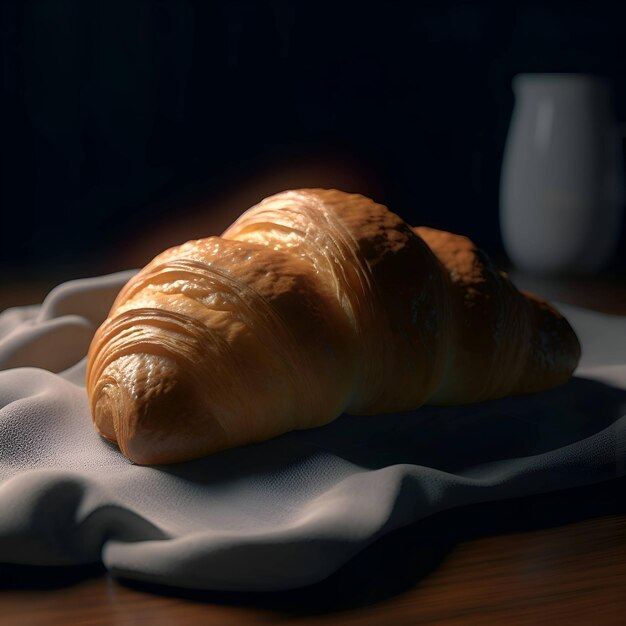 Croissant en la mesa en la oscuridad enfoque selectivo