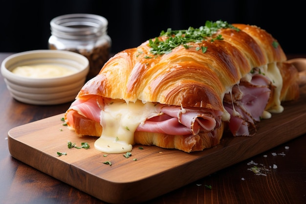 Foto croissant mit schinken und schweizer käse gourmet-sandwich