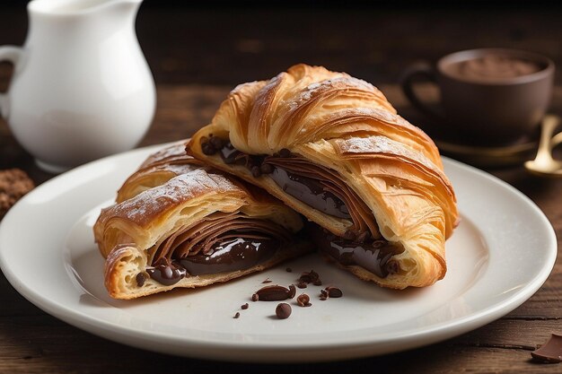 Foto croissant de pastel de chocolate y pan de chocolate