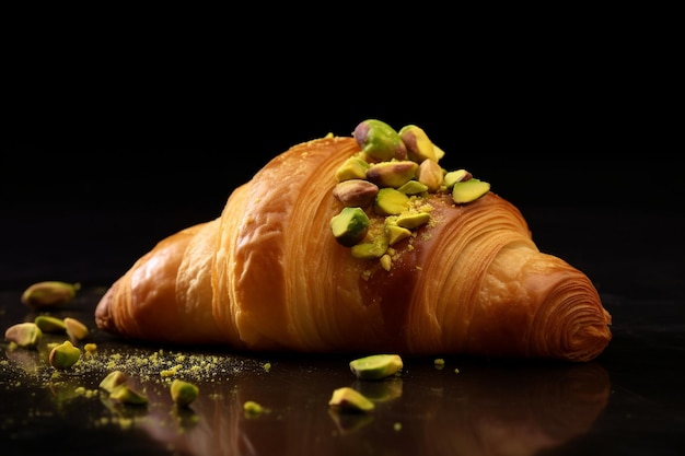 Un croissant con pistachos encima