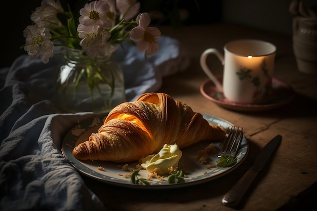 Foto croissant en un plato