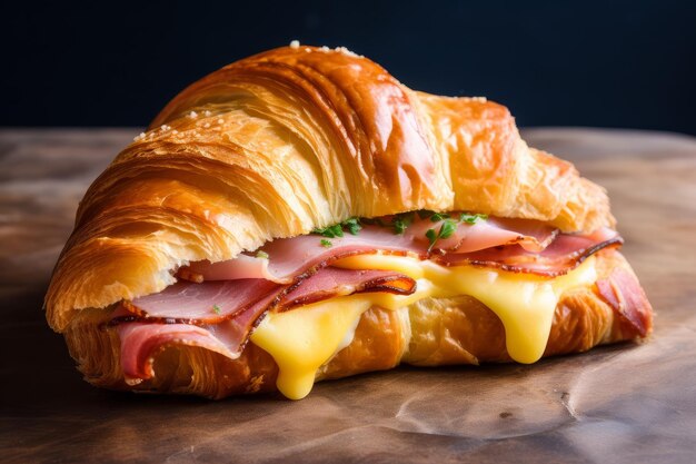 Foto croissant de queso con jamón portátil bocadillo de pastelería generar ai