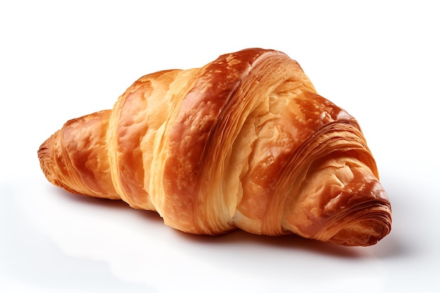 Croissant recién horneado recién salido del horno sobre un fondo blanco