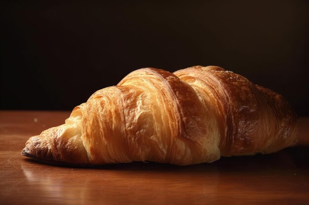 Un croissant sentado encima de una mesa de madera IA generativa