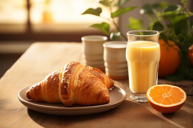 Croissant und frischer Orangensaft Frühstücksglückseligkeit