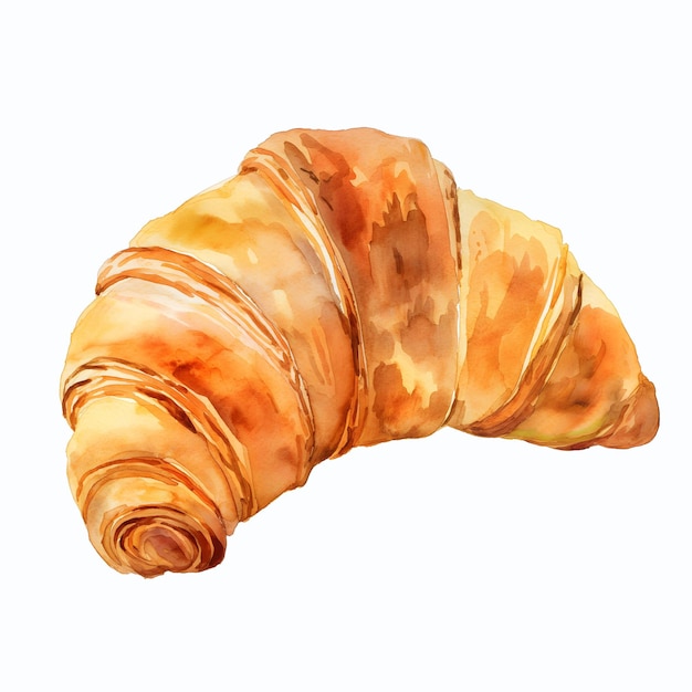 Croissant-Wasserfarbe auf weißem Hintergrund mit Ausschnittsweg