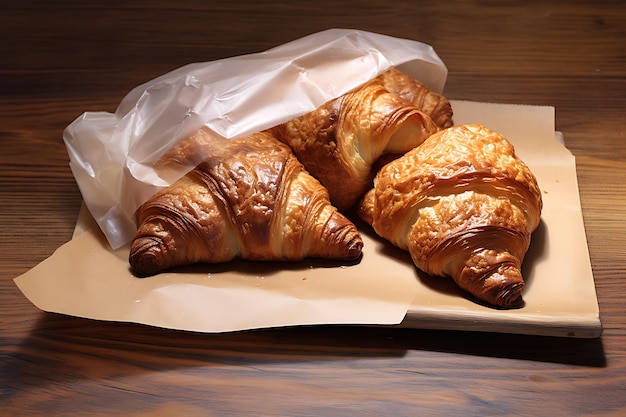 Croissants en ba de madera y papel