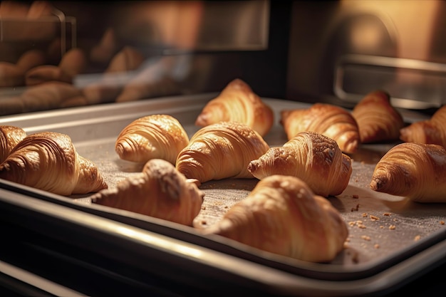 Croissants en bandeja recién salidos del horno Ai generativo