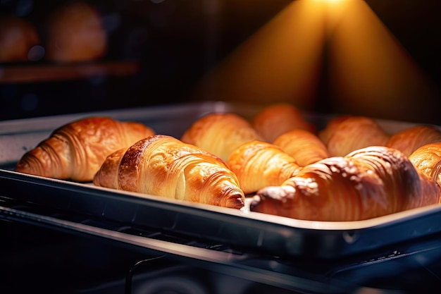 Croissants en bandeja recién salidos del horno Ai generativo