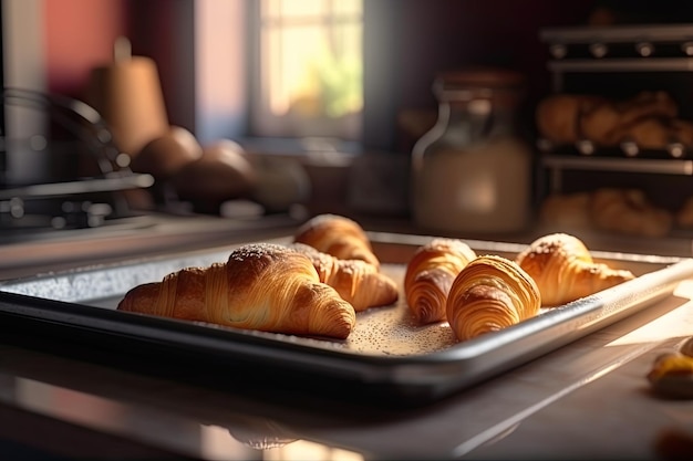 Croissants en bandeja recién salidos del horno Ai generativo