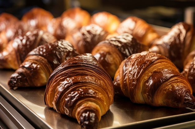 Croissants de chocolate en panadería