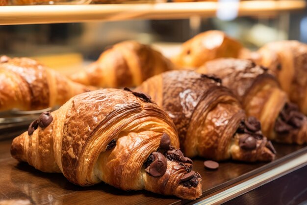 Croissants de chocolate en la panadería