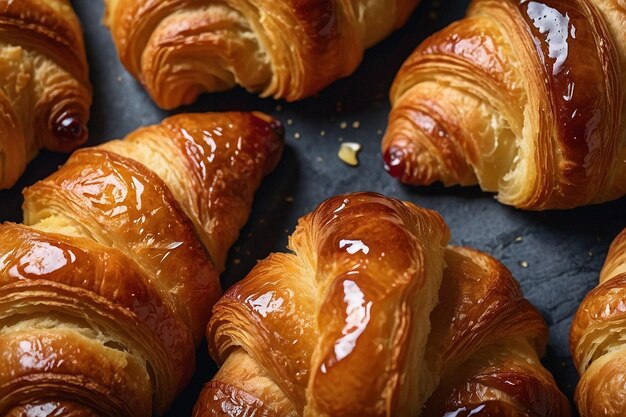 Foto croissants con conservas de peras