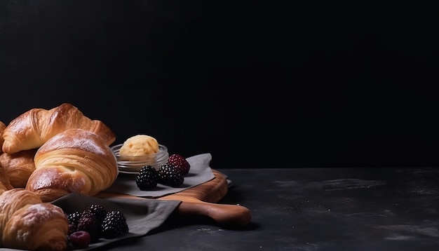 Croissants e moldura de pão com espaço de cópia Generative ai