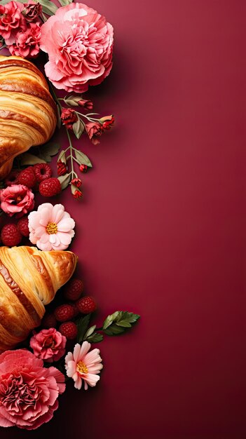 Croissants franceses minimalistas e flores Inteligência Artificial Gerativa