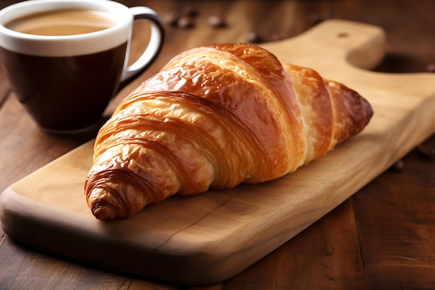 Croissants frescos y café un dulce desayuno generado