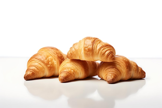 Croissants frescos e saborosos em fundo branco