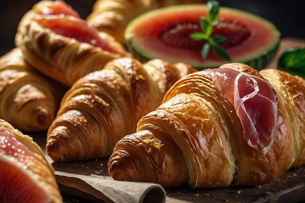 Foto croissants con jamón y melón