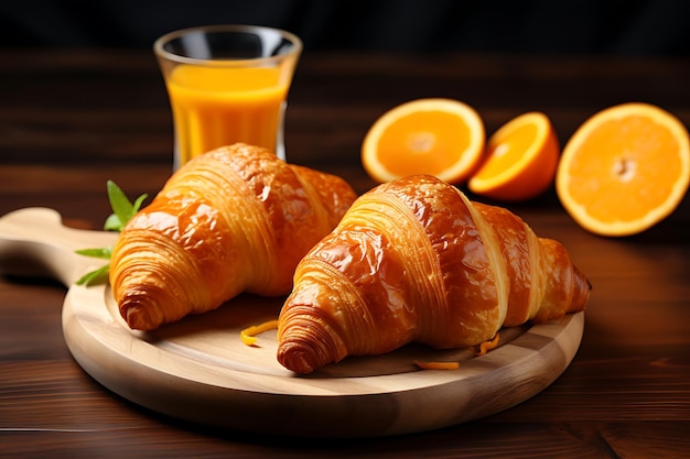 Croissants con mermelada, miel, jugo de naranja y café