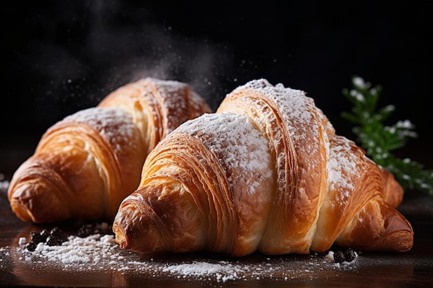 Croissants con un poco de azúcar en polvo