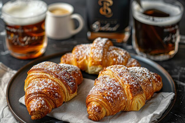 Croissants y una servilleta de lino con monograma para un desayuno personalizado