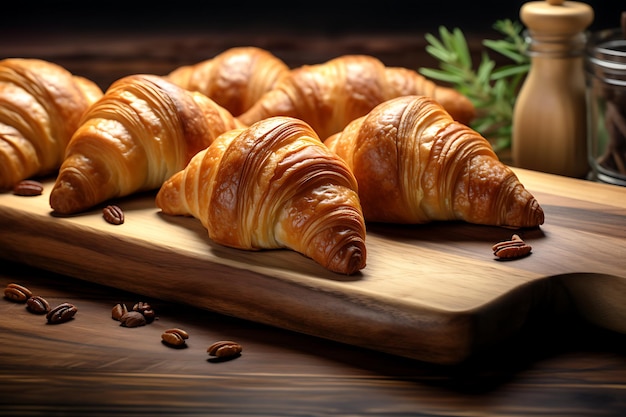 Croissants en una tabla de cortar de madera