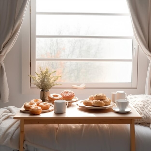 Croissants de taza en blanco Donuts en pie