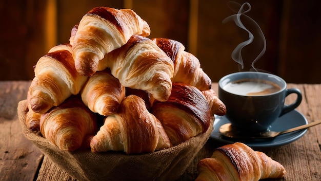 Croissants con taza de café