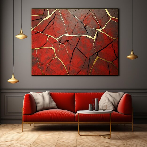 Foto el cromo rojo y dorado el más hermoso trabajo de arte abstracto cinematográfico mosaico kintsugi