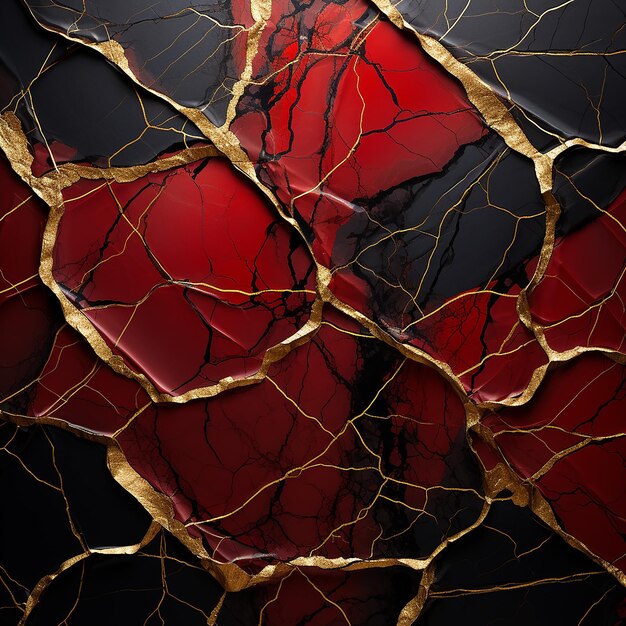 El cromo rojo y dorado el más hermoso trabajo de arte abstracto cinematográfico mosaico kintsugi