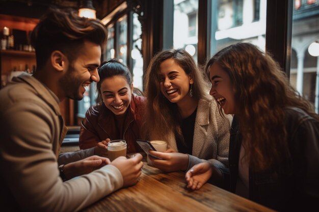 Las crónicas de la cafetería Los amigos capturan momentos épicos Cuidan los recuerdos alegres con sus teléfonos