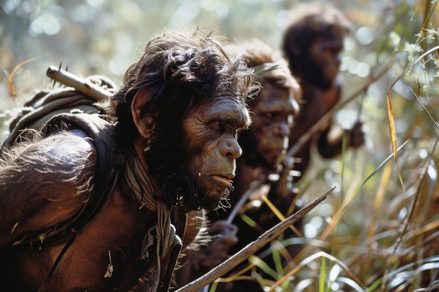 Foto crônicas da vida pré-histórica: o homem primitivo mergulhando nos mistérios da existência humana primitiva, ferramentas, cultura e sobrevivência nas épocas antigas do nosso passado evolutivo.