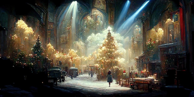 Las crónicas navideñas. Ilustración digital. Cuadro. hermoso escenario